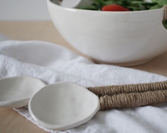 Woven Long Ceramic Serving Spoon Stoneware Ceramic Spoons Ceramic Salad Spoon Ceramic Cooking Spoon