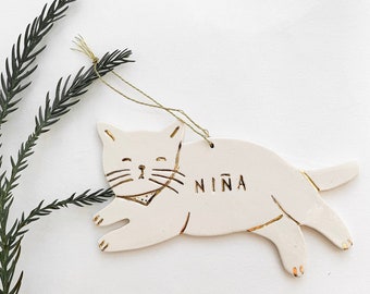 Handcrafted Kitty Cat Personalized Ornament Luxury Christmas Gifts Holiday Family Tree Decor Heirloom Ornaments Luxe White 22k Gold Silver