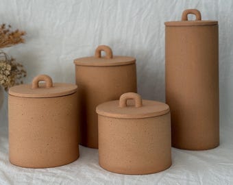 Stylish Ceramic Canister with Lid | Handmade Custom Food Canister | Coffee Tea Sugar Jar | Neutral Kitchen Canister &amp; Pantry Storage
