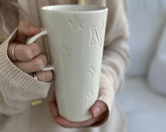 Handcrafted Ceramic Star Mug Tall Mug For Iced Coffee Long Mug Minimal Mug Bride Mug Coffee Gift Aesthetic Mug Instagrammable Mug Holiday