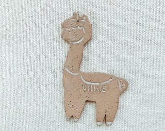 Personalized Llama Child Ornament Natural Earthy Boho