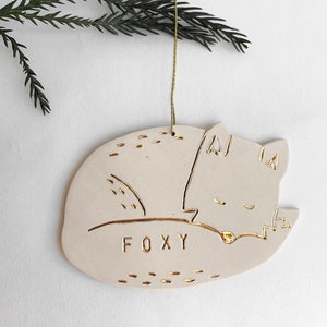 Bespoke Handmade Porcelain Christmas Ornament Unique Personalized Gift Luxury Festive Decor Holiday Fox Child Tree Bauble White Silver Gold image 1