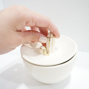 Crystal Lidded Jar White and Gold Jewelry Box Porcelain Pottery Ceramic crystaljar ceramicjar image 1