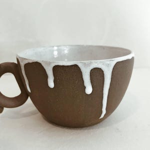 Drip Glaze Mug, Handmade Earthy Ceramic Coffee Mug — Wide Loop Handle Stoneware Cappuccino Mug in Neutral Tones image 1
