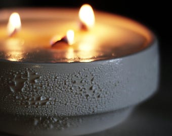 Large Soy Candle — Handmade Ceramic Bowl Candle with Wood Wick, Reusable Pottery Coffee Table Candle, Designer Hostess Gift