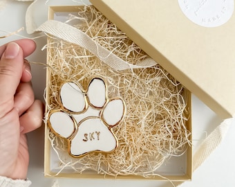 Handmade Personalized Pet Ornament Pet Christmas Ornaments Minimal Pet Decor Personalized Ornament For Pets Custom Pet Memorial Paw Ornament