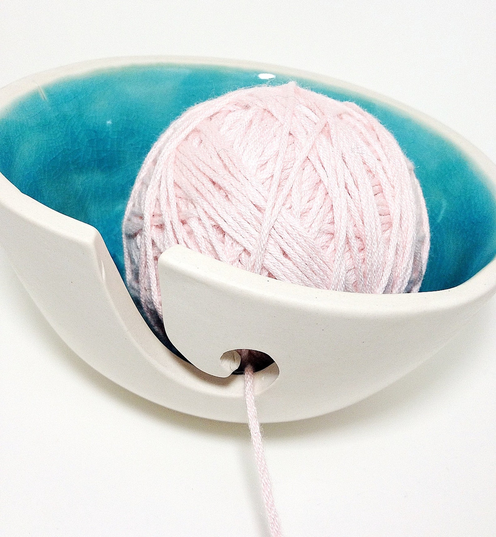 Turquoise Yarn Bowl and White Porcelain Pottery Yarn Keeper Etsy