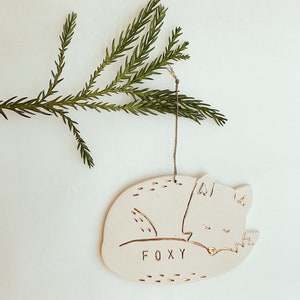 Bespoke Handmade Porcelain Christmas Ornament Unique Personalized Gift Luxury Festive Decor Holiday Fox Child Tree Bauble White Silver Gold image 2