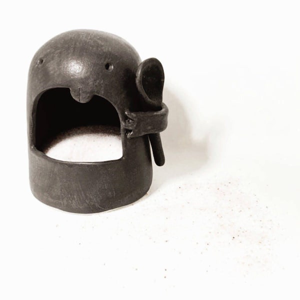 Salt Pig Monster Pete — Handmade Ceramic Salt Cellar with Spoon, Choose Your Color, Funny Foodie and Hostess Kitchen Gift