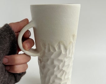 Handmade Ceramic Tall Carved Mug Iced Coffee Mug Frappuccino Mug Ice Coffee Big Mug Large Mug Aesthetic Mug Bride Mug Artist Aesthetic Mug