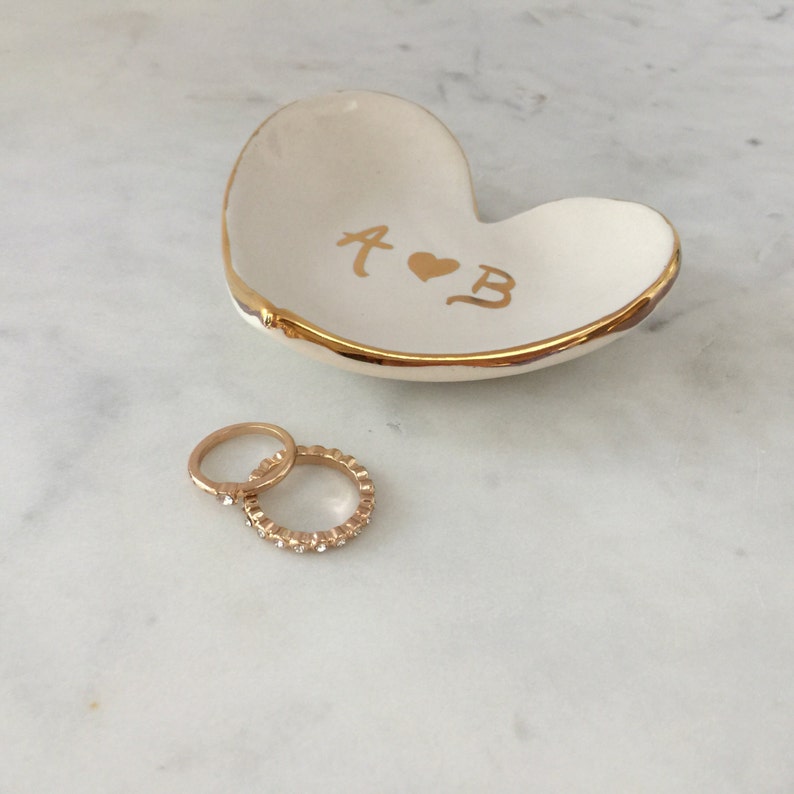 Personalized Heart Jewelry Dish 22k Gold Initials Heart Dish For Jewelry or Anything Else initialdish image 3