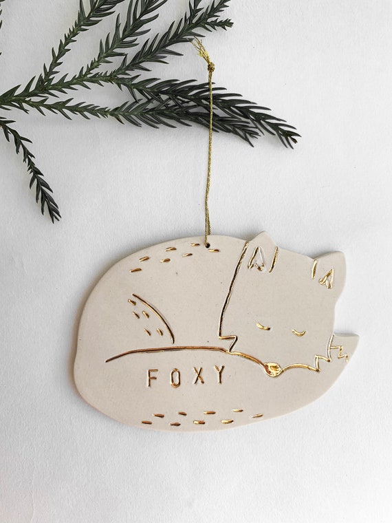 Fox Personalized Ornament White And 22k Gold | Etsy