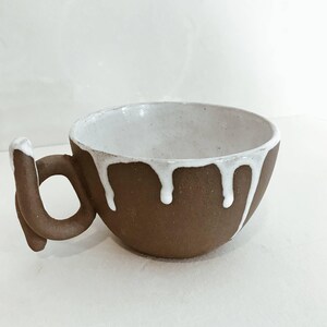 Drip Glaze Mug, Handmade Earthy Ceramic Coffee Mug — Wide Loop Handle Stoneware Cappuccino Mug in Neutral Tones image 6