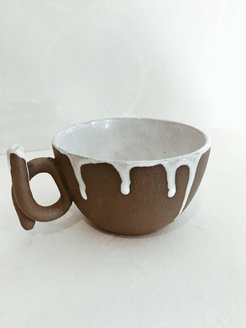 Drip Glaze Mug, Handmade Earthy Ceramic Coffee Mug — Wide Loop Handle Stoneware Cappuccino Mug in Neutral Tones image 6