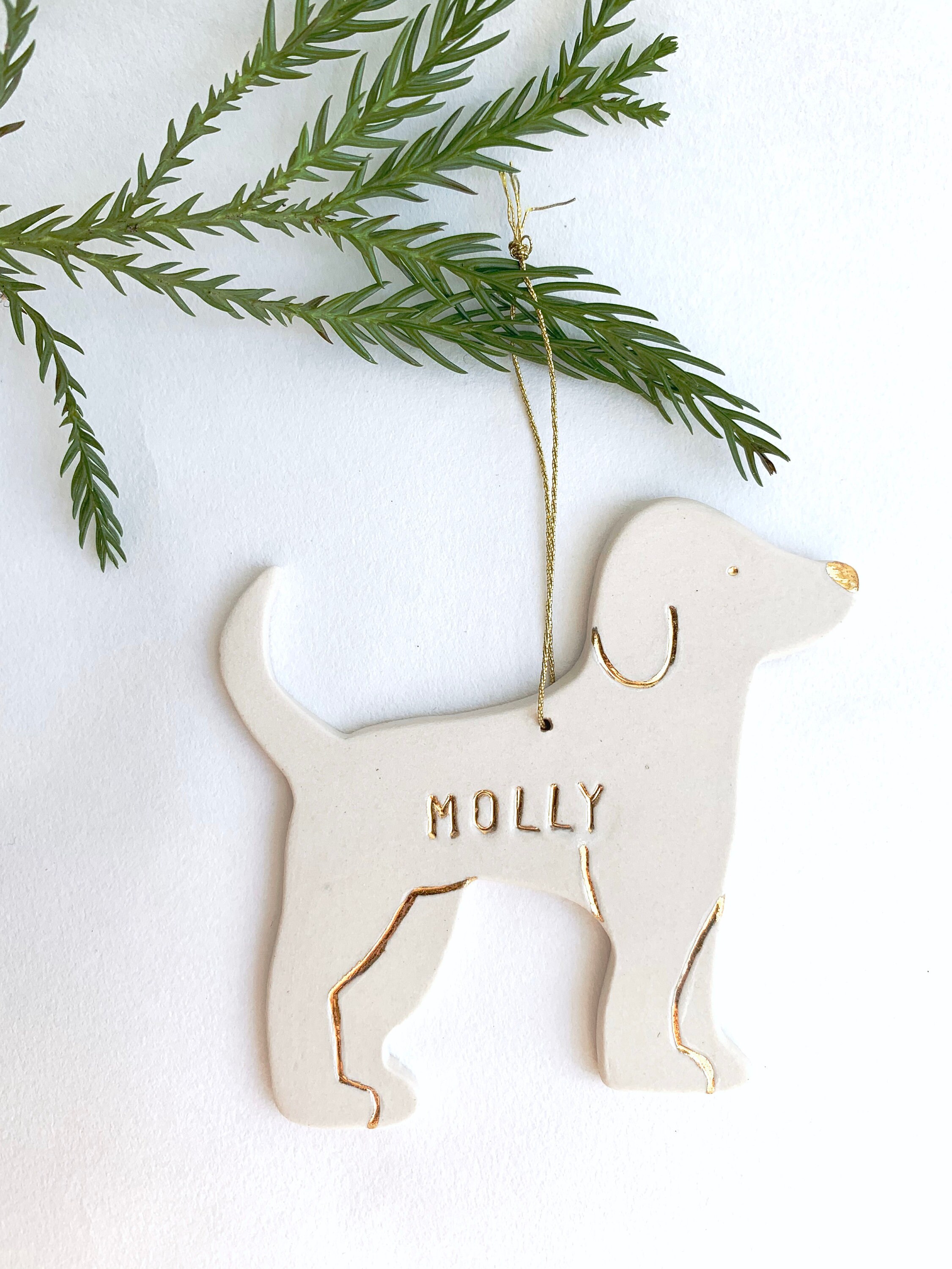 Doggy Ornement Personnalisé Blanc et Or 22K