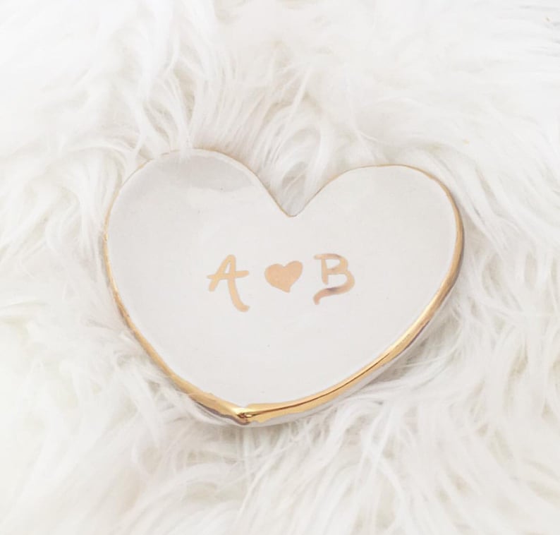 Personalized Heart Jewelry Dish 22k Gold Initials Heart Dish For Jewelry or Anything Else initialdish image 2