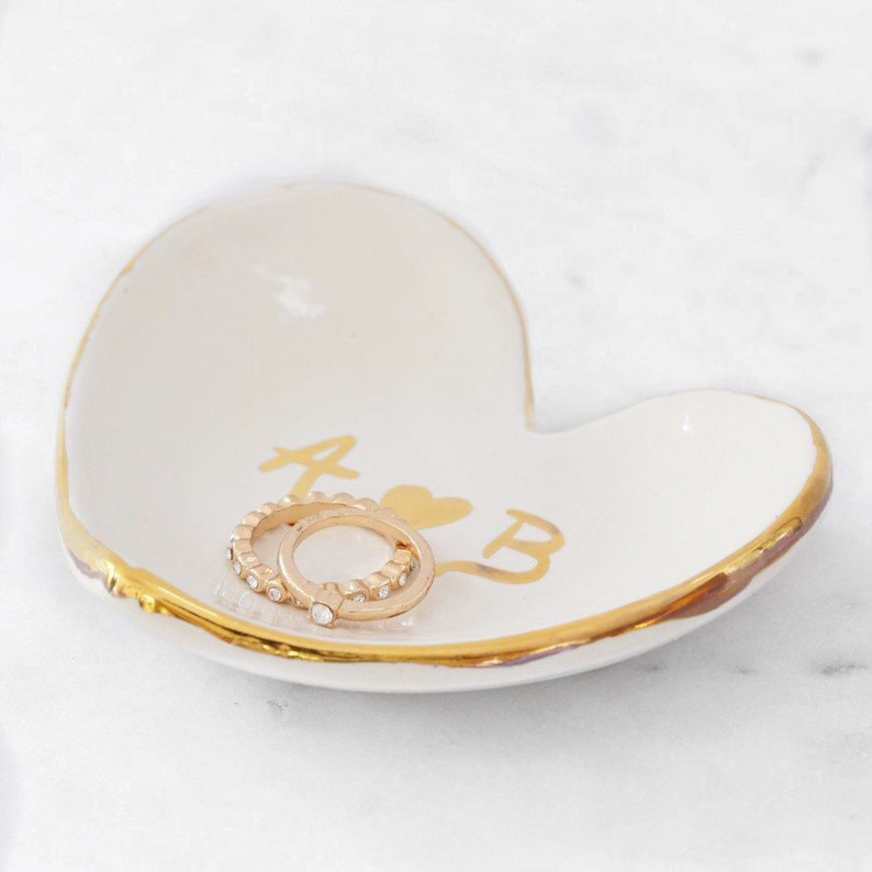 Personalized Heart Jewelry Dish 22k Gold Initials Heart Dish For Jewelry or Anything Else initialdish image 1