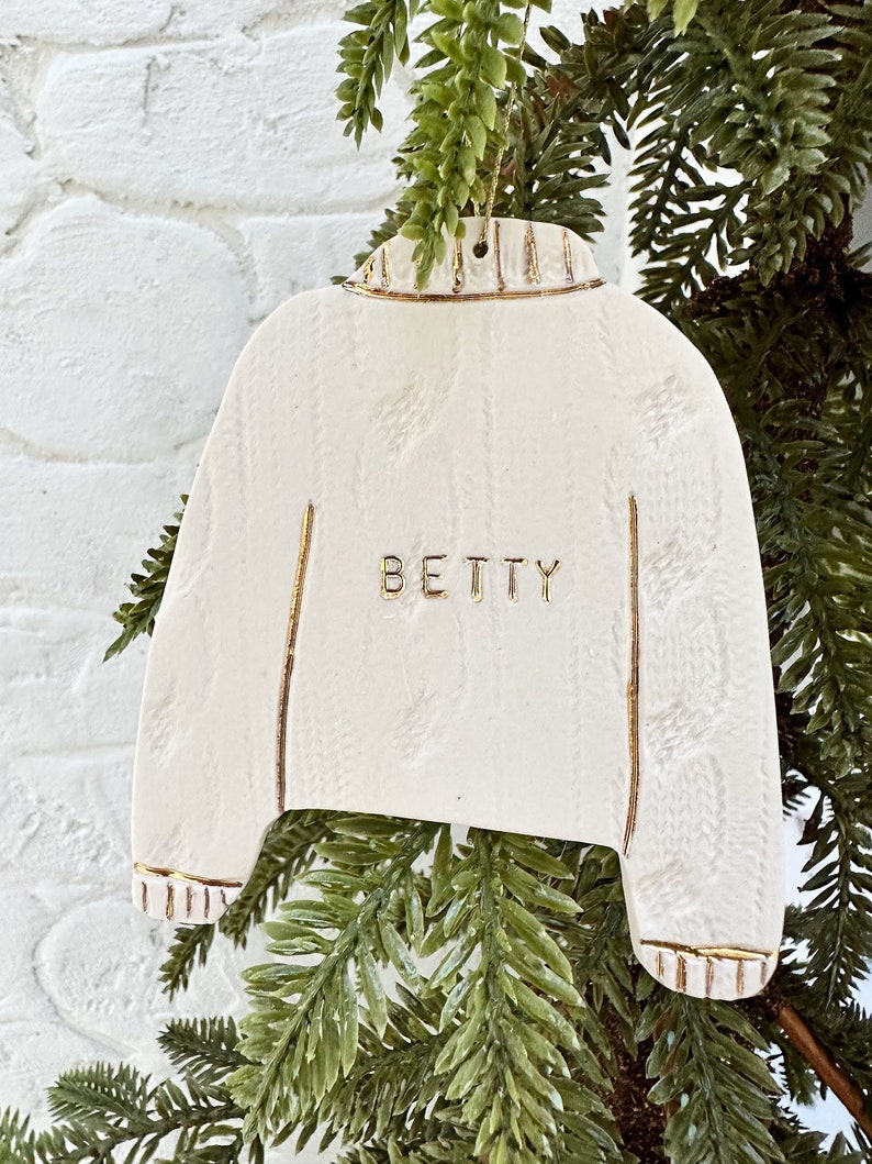 Handmade Sweater Personalized Porcelain Ornament Heirloom Family Holiday Ornaments Christmas Traditions Minimal Xmas Ornaments 2023 Tree image 1