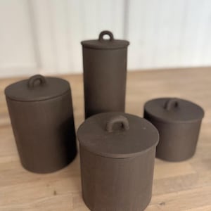Japandi Canister | Handmade Stoneware Kitchen Storage Jar with Lid | Minimal Wabi Sabi Pottery Canister | Neutral Open Shelf Storage