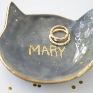 Personalized Kitty Jewelry Dish 22k Gold Name Dish Gift for Cat Lover Cat People Cat Lover Gift Personalized Gift for Cat Mom Cat Dad Gift