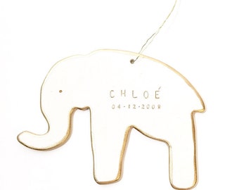 Elephant Personalized Ornament White And 22k Gold  #elephantornament #customelephant