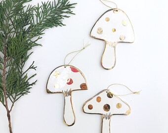 Mushroom Ornament White And 22k Gold  #mushroomornament #woodlandornament #woodlandchristmas