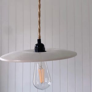 Wide Clay Plug In Pendant Light — Handmade Ceramic Lamp, Renter Friendly Plug In or Hardwired Pottery Light for Kitchen Island and Entryway