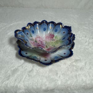 Antique Porcelain Bowl & Plate Set With Floral Design Gold Accents 2 pc set