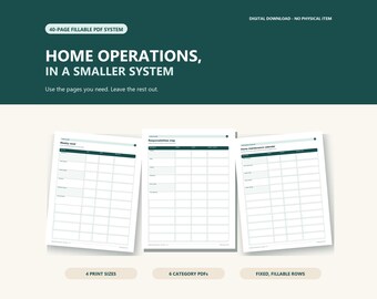 Modular Home Operations Binder | 40-Page Fillable Household Planner in 4 Print Sizes