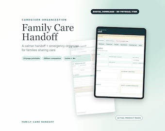 Family Care Handoff Binder & Emergency Organizer | Printable PDF + Offline Companion