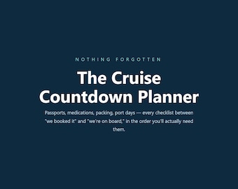 Lista de equipaje y planificador para cruceros (imprimible) / Listas de verificación con cuenta regresiva / Documentos / Preparación de medicamentos / Emergencia en puerto / Primer crucero + Etiquetas Duck