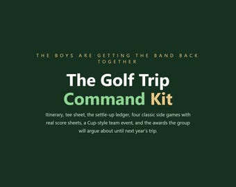 Kit imprimible para planificar viajes de golf / Itinerario de viaje con amigos / Hojas de puntuación de Nassau Skins Wolf Vegas / Premios del evento de la Copa de Golf