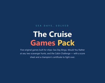 Paquete imprimible de juegos para cruceros / Bingo de día de mar ¿Qué prefieres? Búsquedas del tesoro Desafío de camarote / Actividades de crucero Juegos grupales + Etiquetas de pato