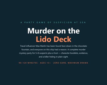Juego de misterio para fiestas (imprimible) / Misterio en crucero (6-20 jugadores) / Guía del anfitrión / Folletos de personajes / Misterio cómico + Etiquetas de pato