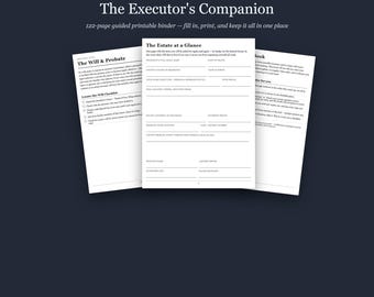Organizador para albaceas imprimible: carpeta de administración de patrimonios, lista de verificación para sucesiones, planificador posterior al fallecimiento, cuaderno de trabajo para el representante personal en formato PDF.