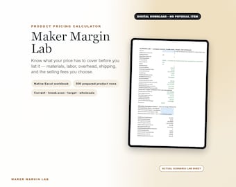 Product Pricing Calculator for Makers | COGS, Labor, Etsy Fees, Margin & Wholesale | Excel Template