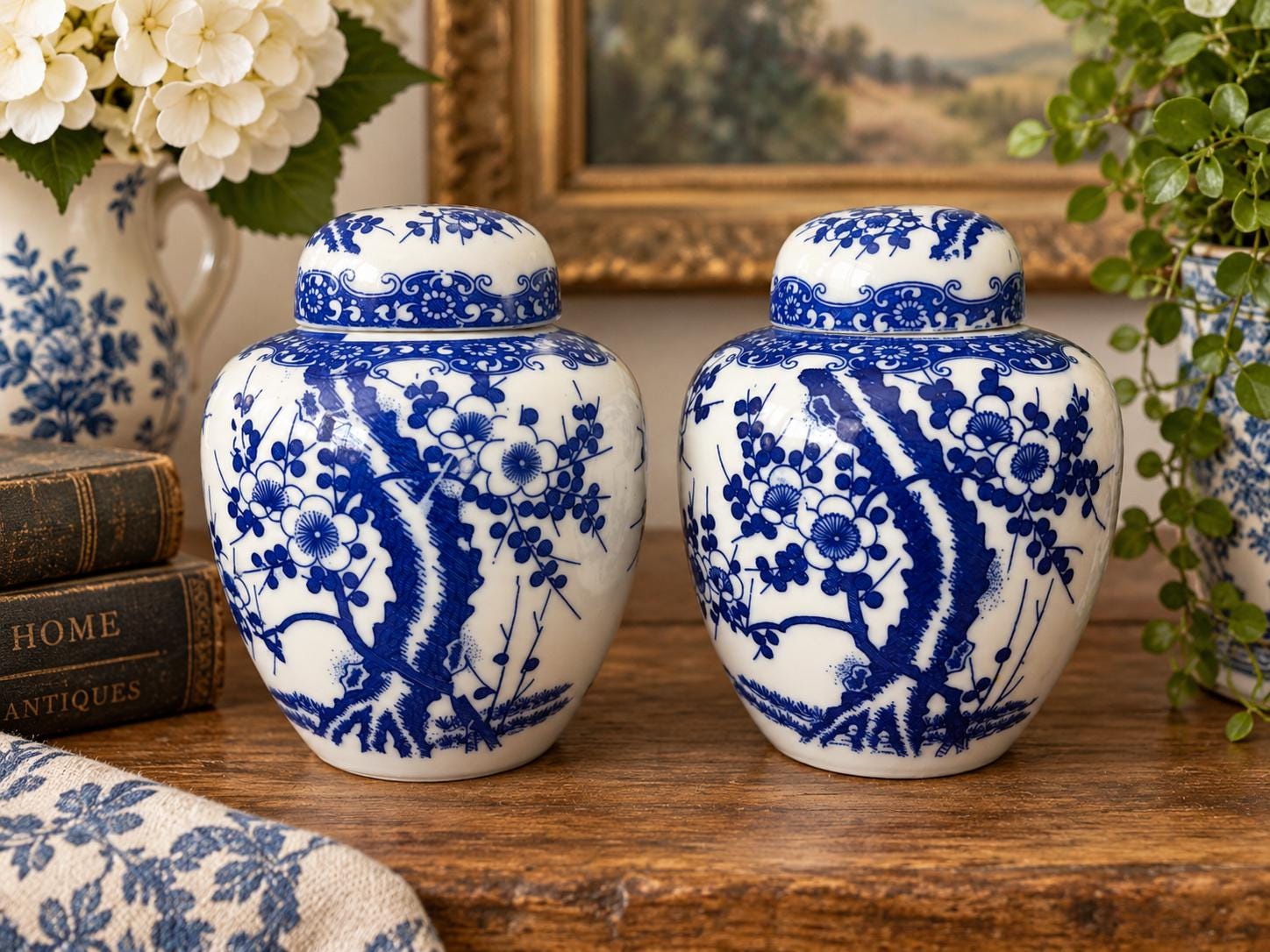 Vintage Blue and White Asian Vases - Etsy