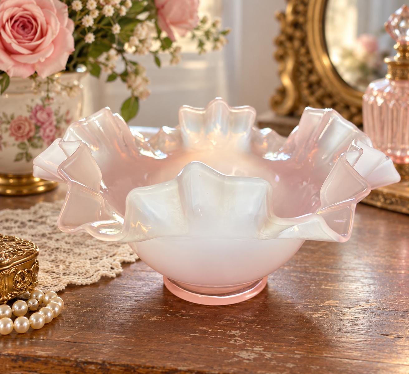 Pink Fenton Bowl - Etsy