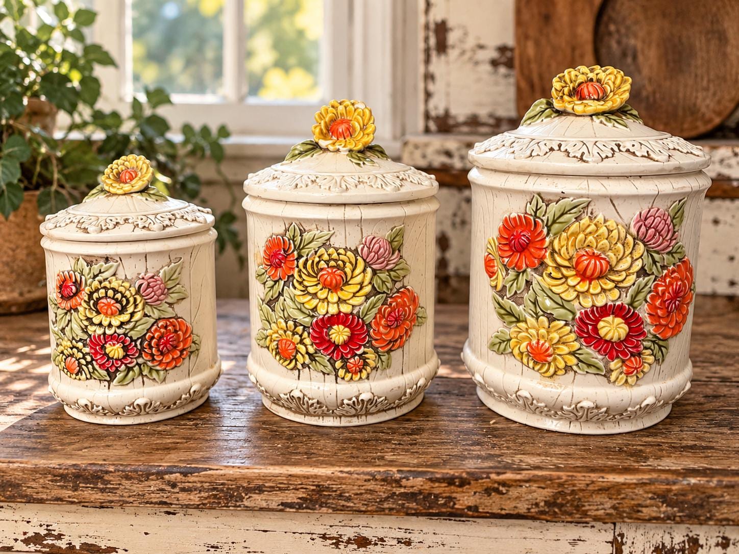Vintage Canisters Set Flowers - Etsy