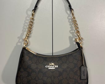 Coach Teri Shoulder Bag Signature Canvas Mocha Brown, Vintage Aesthetic Shoulder Purse, Y2K Handbag, Gift for Her
