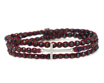 Red Cross Beaded Wrap Bracelet With Magnetic Clasp