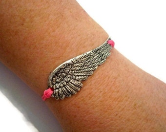 Hot Pink Angel Bracelet, Wing Bracelet, Angel Wing Charm Bracelet