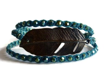 Beaded Feather Wrap Bracelet