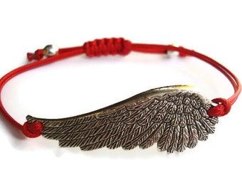 Angel Bracelet, Wing Bracelet, Angel Wing Charm Bracelet Red