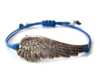Blue Angel Wing Bracelet, Sympathy Bracelet, Loss of Loved One Bracelet, Memorial Bracelet