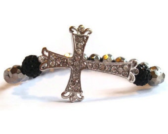 Pulsera elástica con cuentas cruzadas de diamantes de imitación