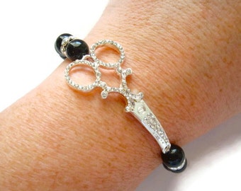 Haar Stylist Armband, Schere Armband, Friseur Schmuck, Hairstylist Armband, Strass Schere