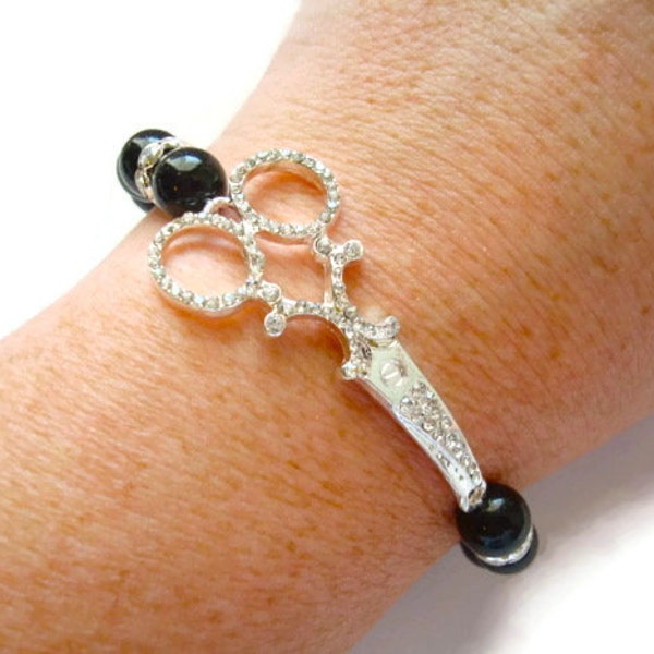 Hair Stylist Bracelet, Shears Bracelet, Hairdresser Jewelry, Hairstylist Bracelet, Rhinestone Shears