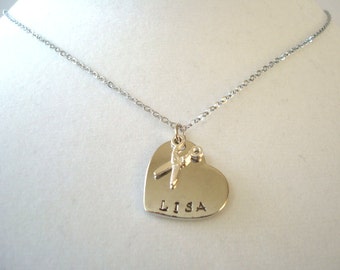Personalized Heart and Scissor Charm Necklace