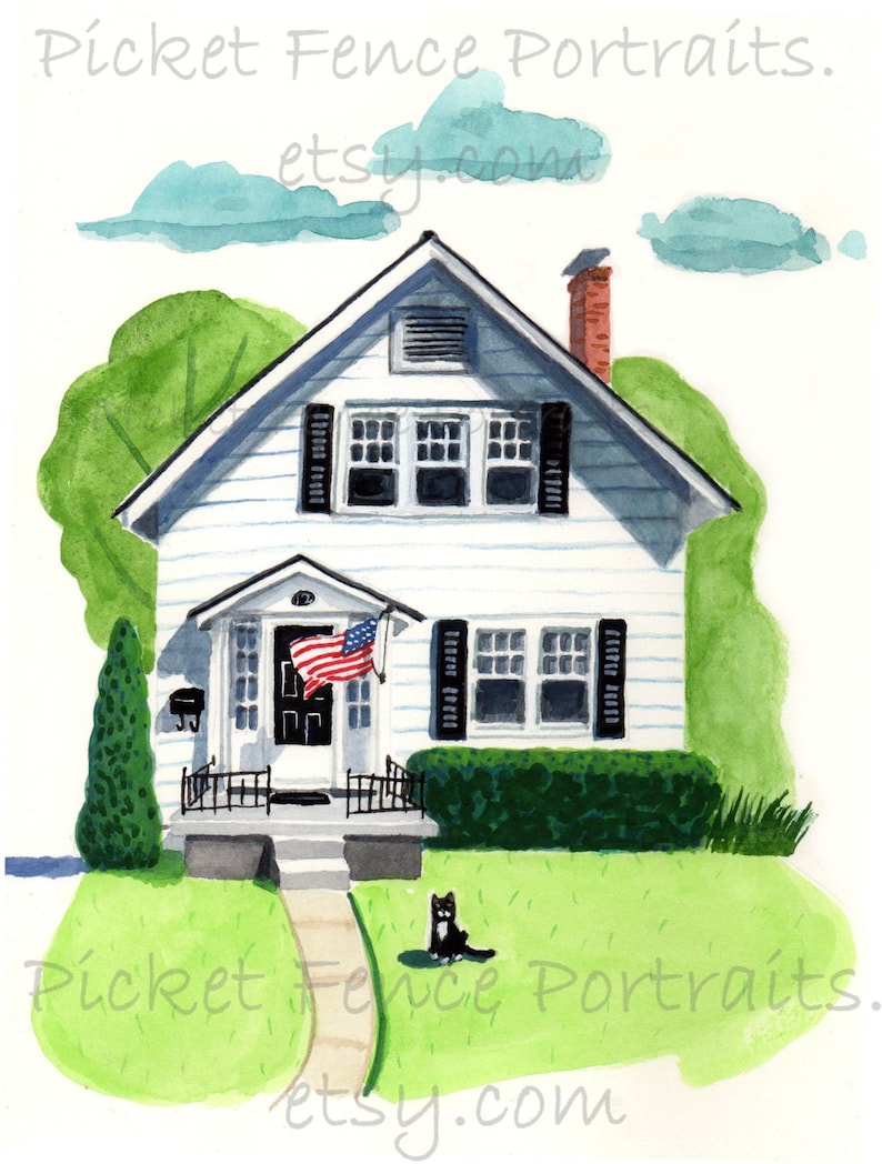 Watercolor House Portrait Hand Painted Original Art Great for Valentine's Day, Mother's Day, Moving, Anniversary From Your Photo SAMPLE image 1